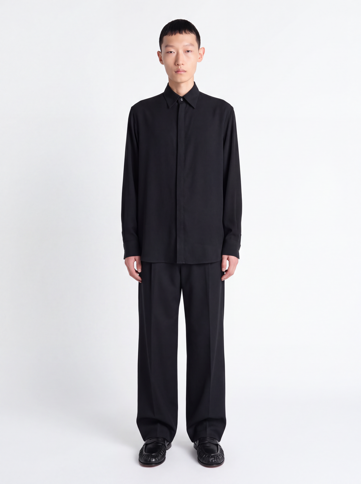 Camicia viscosa regular fit - nero