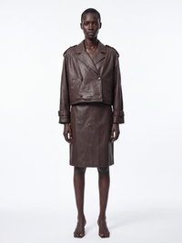 Trench doppiopetto crop pelle - moro