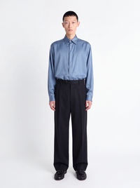 Camicia regular fit viscosa lucida - celeste polvere