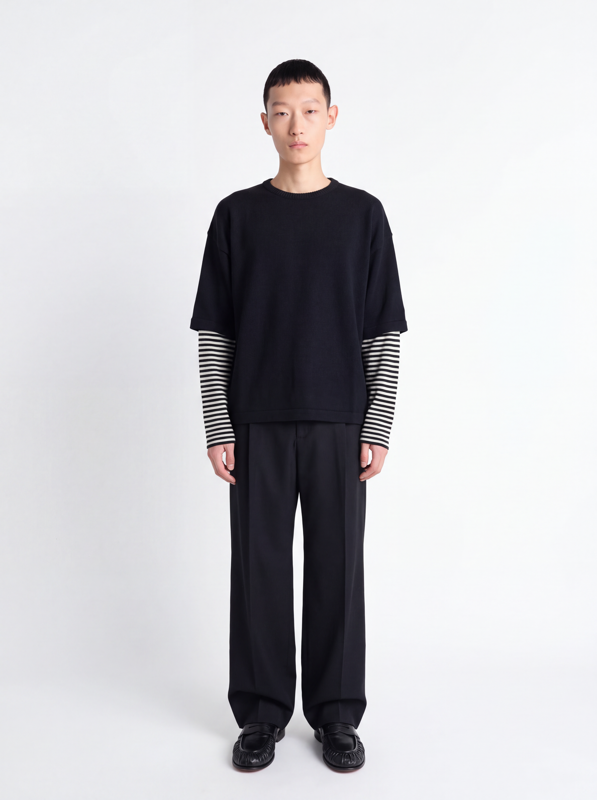 Maglia urban stripes merino - nero