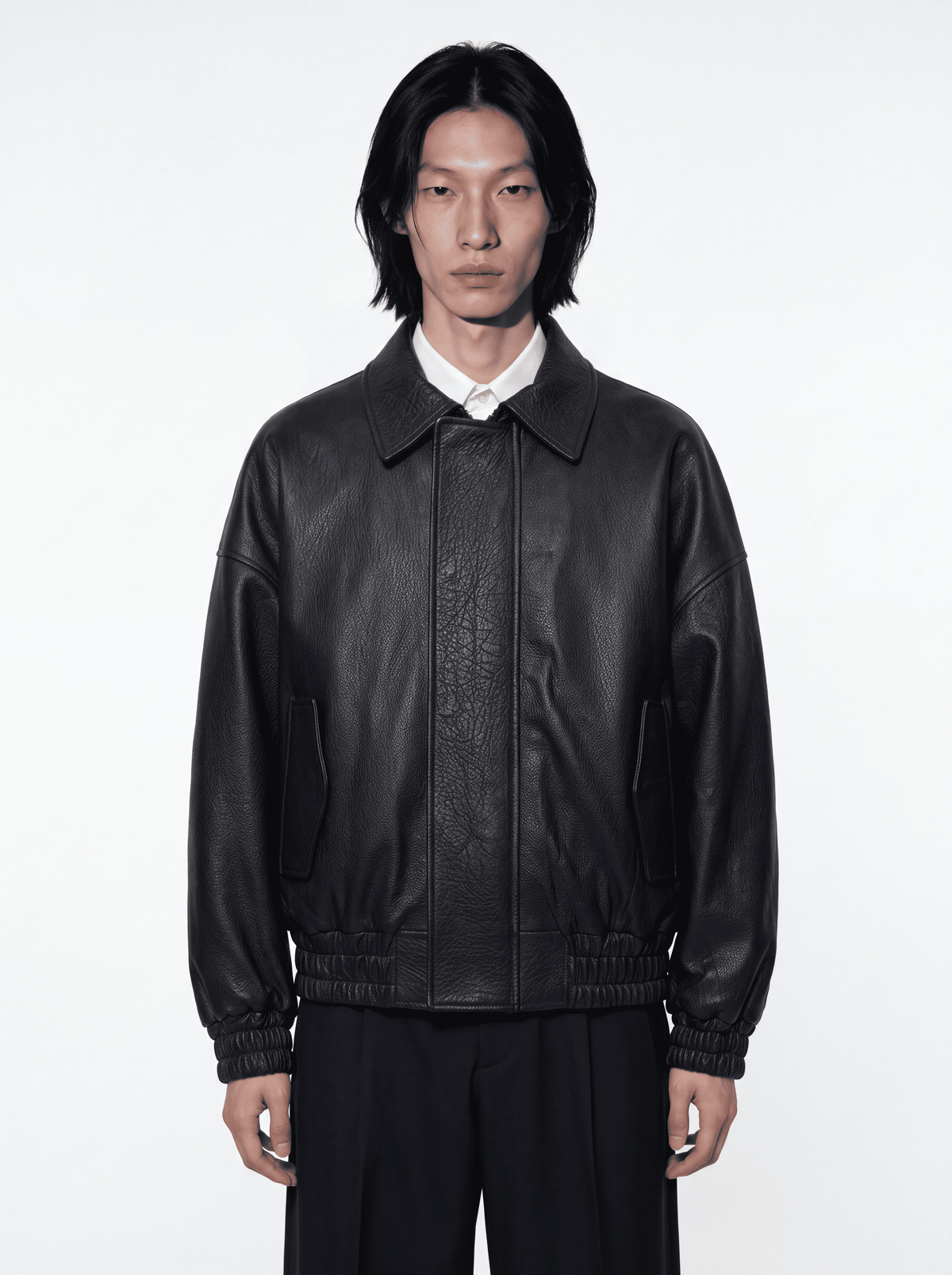 Bomber aviator pelle martellata - nero